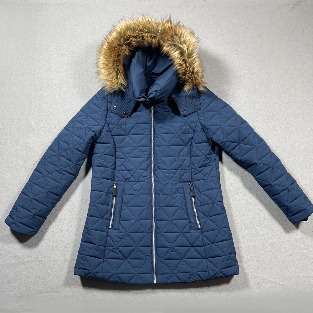 Marc New York Quilted Puffer Coat Faux Fur Hooded Jacket Women‎ Medium Coat